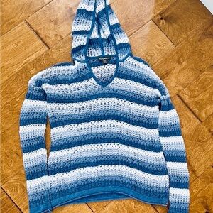 Tommy Bahama Blue and White Striped Hooded Sweater